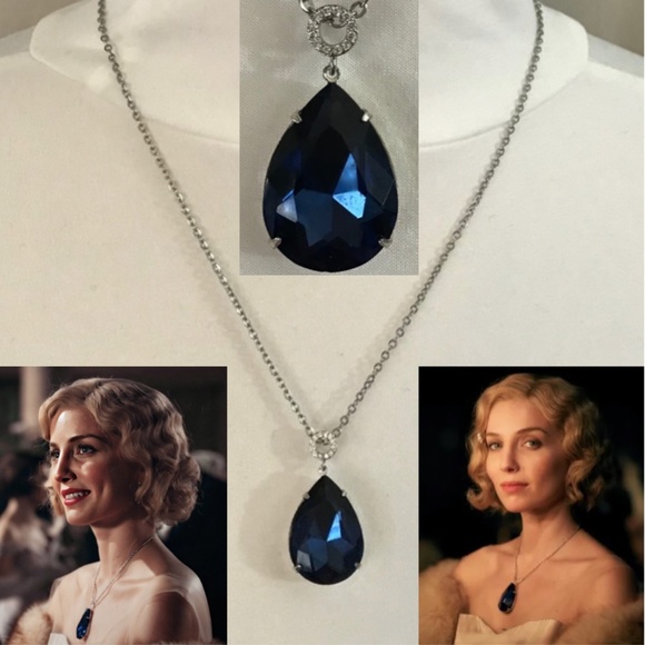 Hand Crafted Jewelry - Peaky Blinders Grace Shelby Teardrop Sapphire Necklace, Handmade Replica